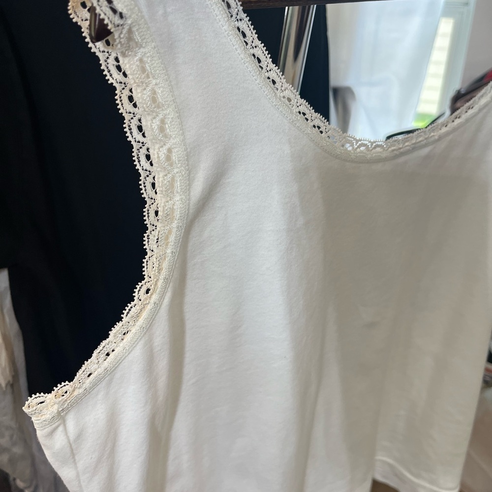 Talbots Woman White 100% Cotton Lace Trim Women's Micro Ribbed Tank Top 2X - Picture 11 of 11